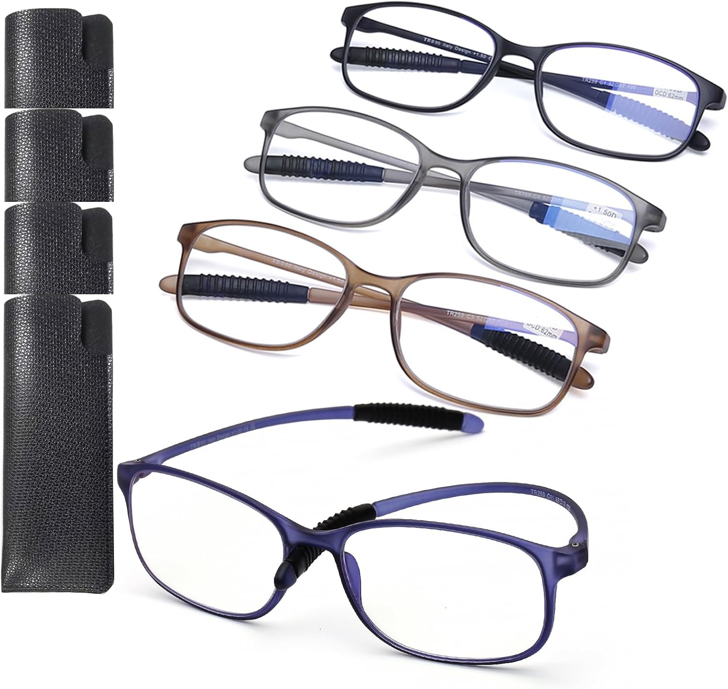 AQWANO 1.0 Reading Glasses for Men Women, Blue Light Blocking Computer Readers, 4 Pack TR90 Flexible Unbreakable Frames Lightweight Cheaters