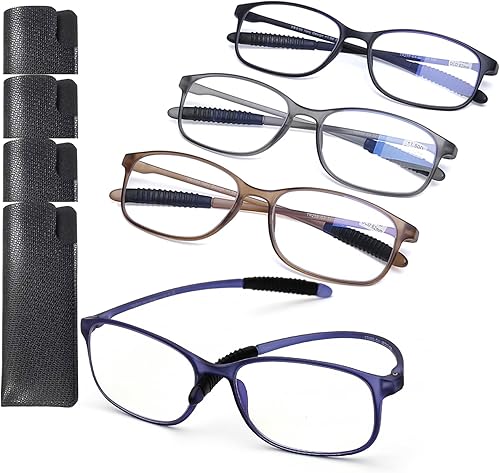 Miniatura 1 de AQWANO. - 4 pares de lentes de lectura para computadora, para bloqueo de luz azul, ligeros, flexibles, TR90, lentes irrompibles para mujeres y