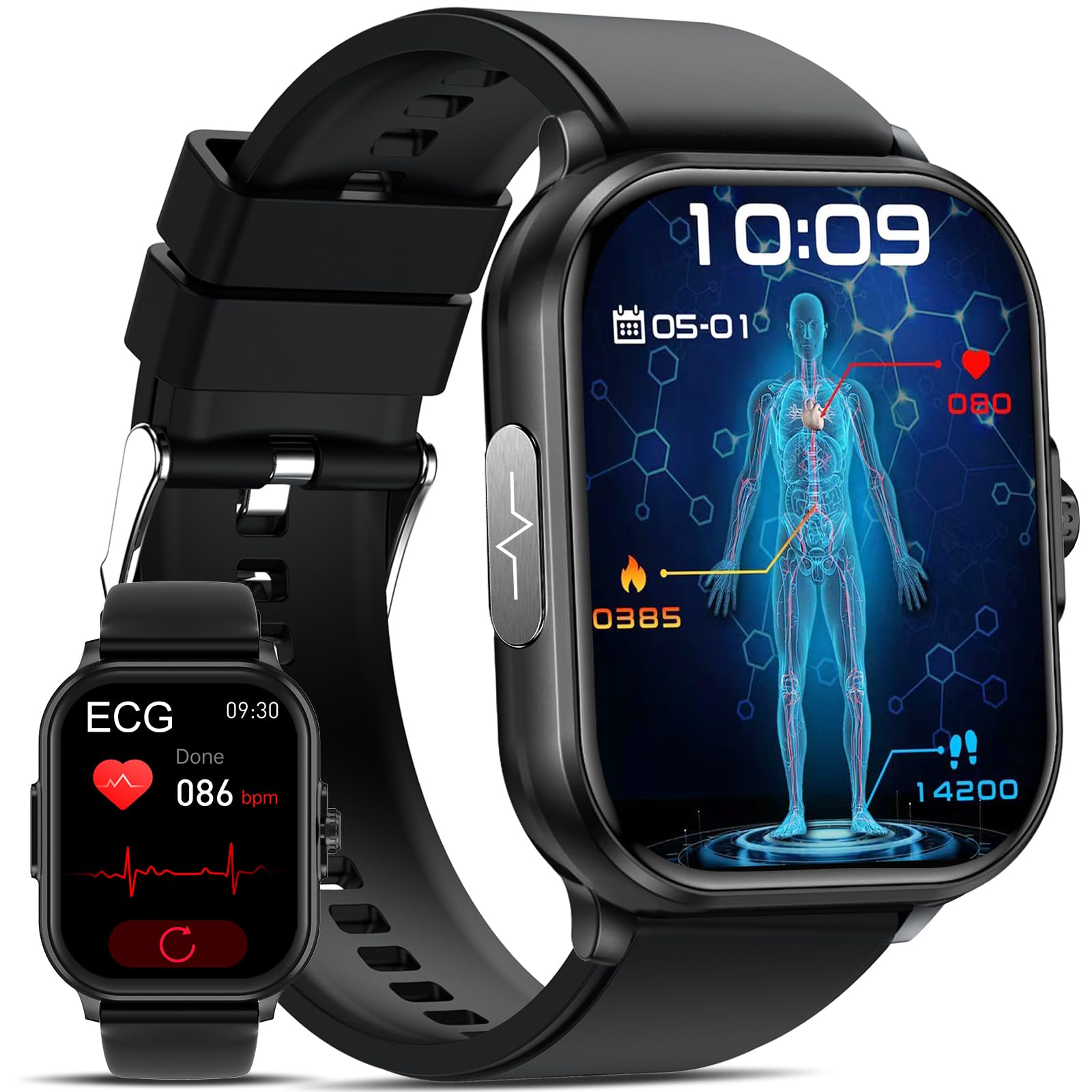 2026 Nuovo orologio smartwatch donna uomo misura 𝐆li𝐜𝐞m𝐢𝐚 ECG pressione sanguigna arteriosa,HRV,cardiofrequenzimetro,ᴀᴘɴᴇᴀ ɴᴏᴛᴛᴜʀɴᴀ,Sonno,SpO2,Acido Urico,2.01"ecg watch con Chiamate Bluetooth