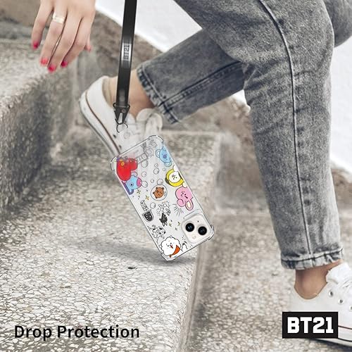 Miniatura 4 de BT21 Producto oficial para iPhone 15 Plus Funda con correa protectora a prueba de caídas, esquinas de gelatina resistente y dura, parte trasera de