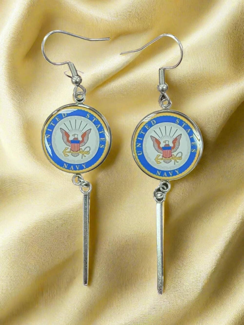 Officially Licensed Military Charm Earrings, A Proud Symbol of Service and Sacrifice, Stainless Steel, Great Gift Navy