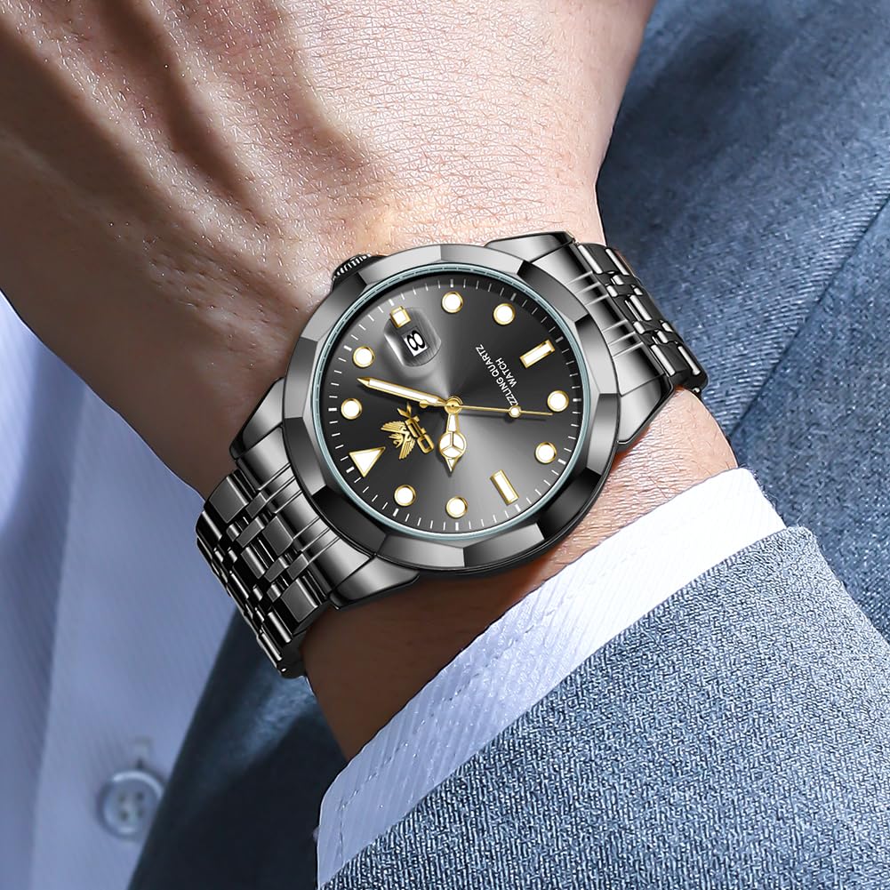 OPK Watches for Men Dress Analog Quartz Watch with Day Mens Business Wrist Watch Luxury Big Face Stainless Steel Waterproof Luminous — view 2