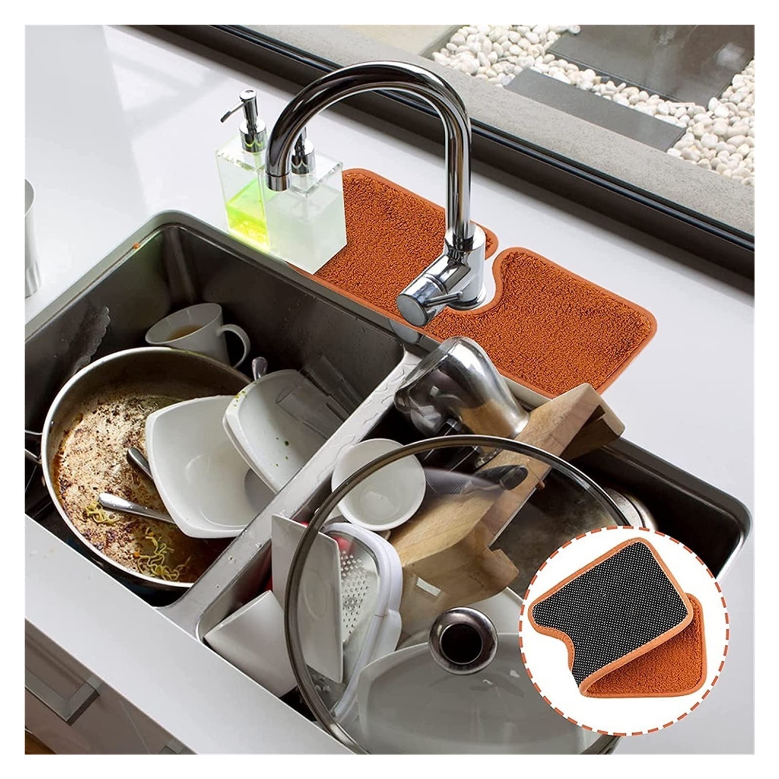 2 Tappetini Assorbenti Per Rubinetto - In Microfibra, Paraspruzzi Per Cucina E Bagno, Lavabile, 46x10 Cm - Foto 5