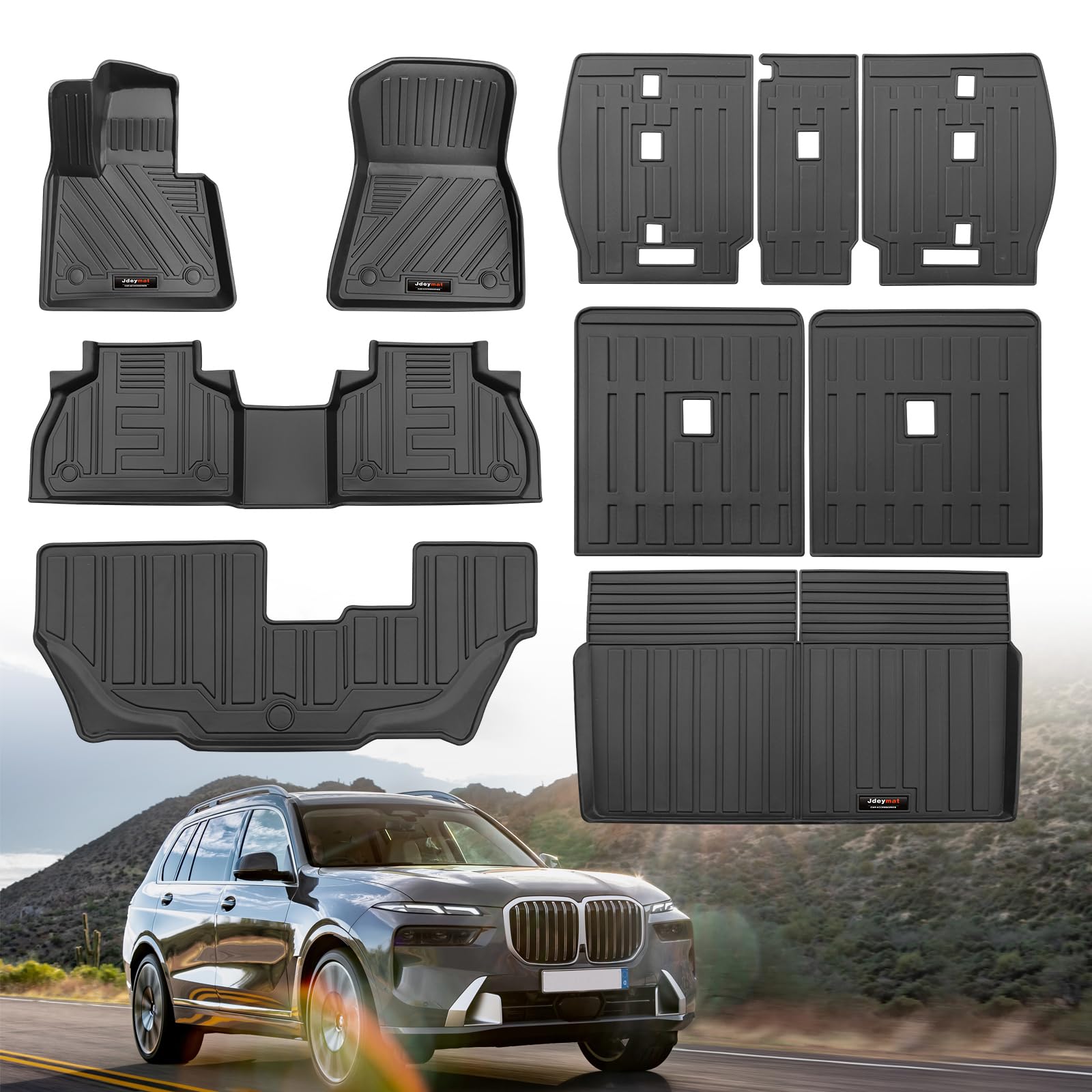 Photo 1 of Custom for 2019-2025 2026 BMW X7 7 Seat Floor Mats 3 Rows Cargo Trunk Liner and 2nd 3rd Backrest Mtas All Weather TPE Rubber Protection Mats Fit BMW X7 Accessories (Only for X7 7 Seat Full Set)