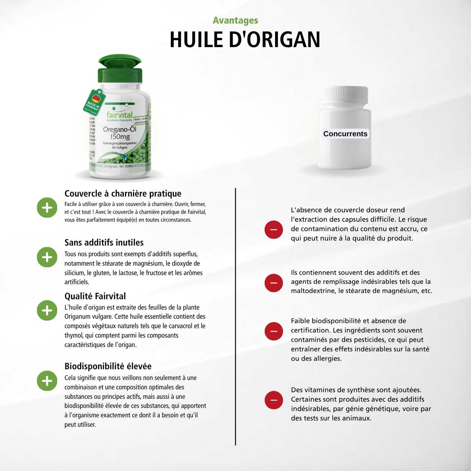 fairvital Gélules d'huile d'origan 150mg, 90 gélules molles, faciles à avaler, HAUTEMENT DOSÉES, extrait d'huile d'origan 10:1, Origanum vulgare