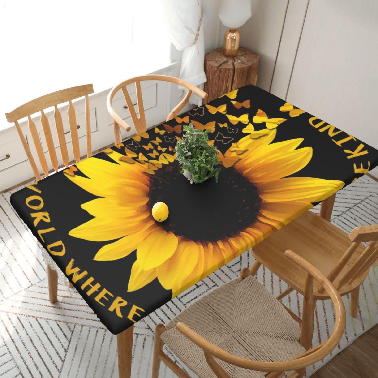 BNVSADC butterfly and sunflower Printed 5FT Tablecloth Polyester Kitchen Water Resistant Table Cloth Dining Table Decoration Table Covers, 152x76 CM