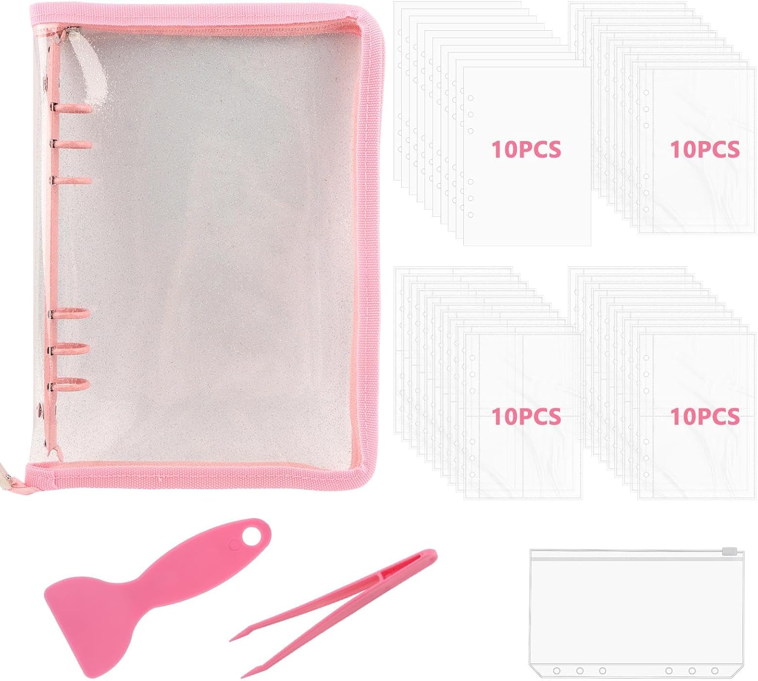 5-in-1 Sticker Organizer Book Reusable A5 Storage Binder with Storage Sleeves and Release Paper, Zipper Album Sticker Collecting Display Keeper, Blank Container Organizer(Color:Pink)