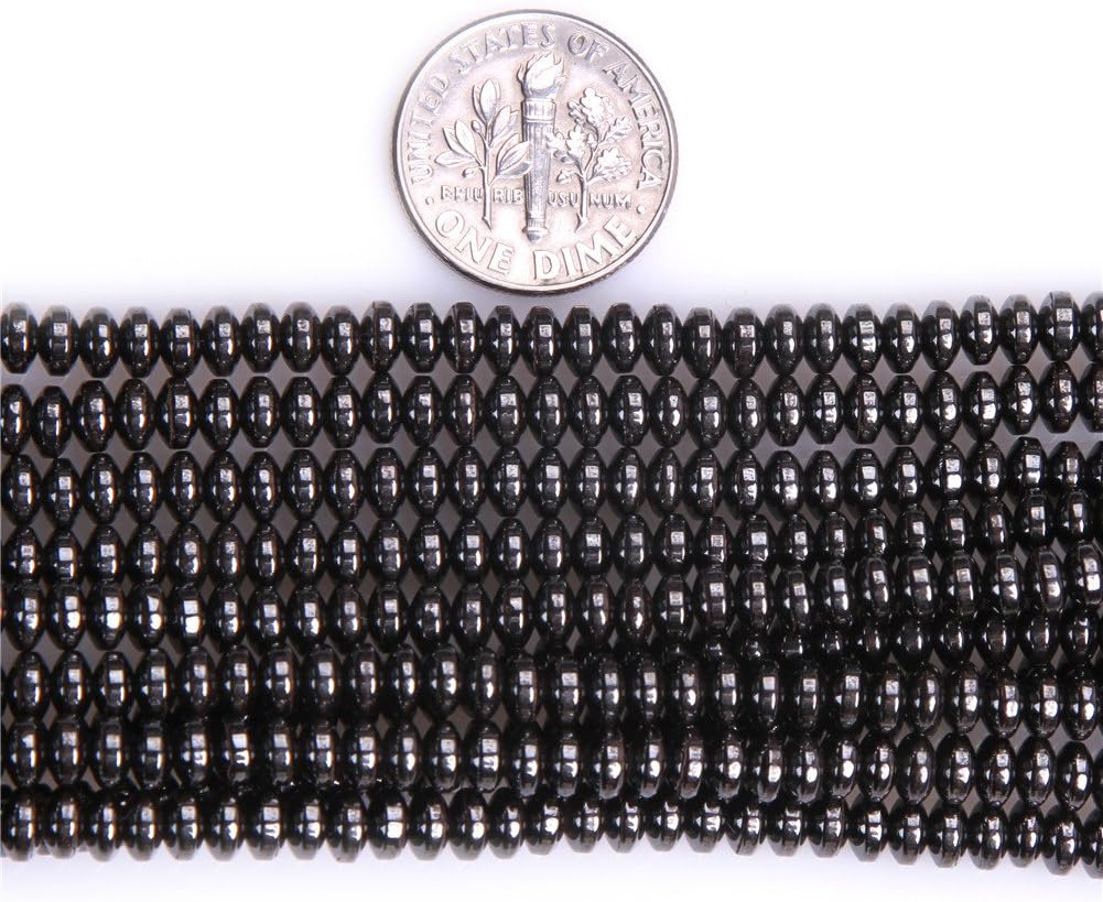 Rondell Heishi 2x4mm Black Hematite Spacer Beads 15 Inch Strand, Smooth Natural Stone Spacer Beads for DIY Jewelry Making Bracelet Necklace Earring Crafts