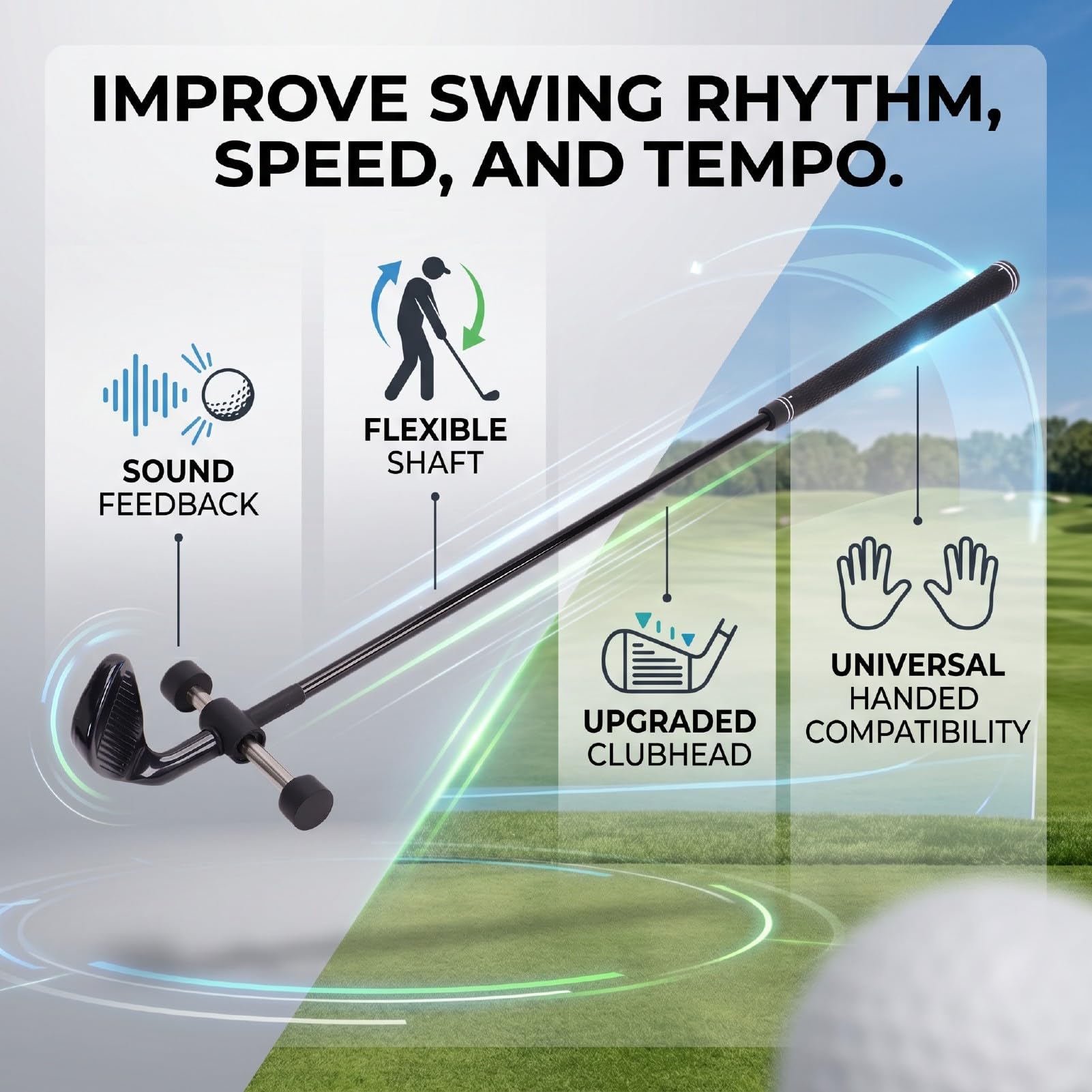 Ejoyous Entrenador de Velocidad de Swing de Golf con Eje Flexible, Herramienta de Práctica de Tempo de Golf con Agarre Antideslizante y Retroalimentación de Sonido, Goma de Fibra de Vidrio de Acero