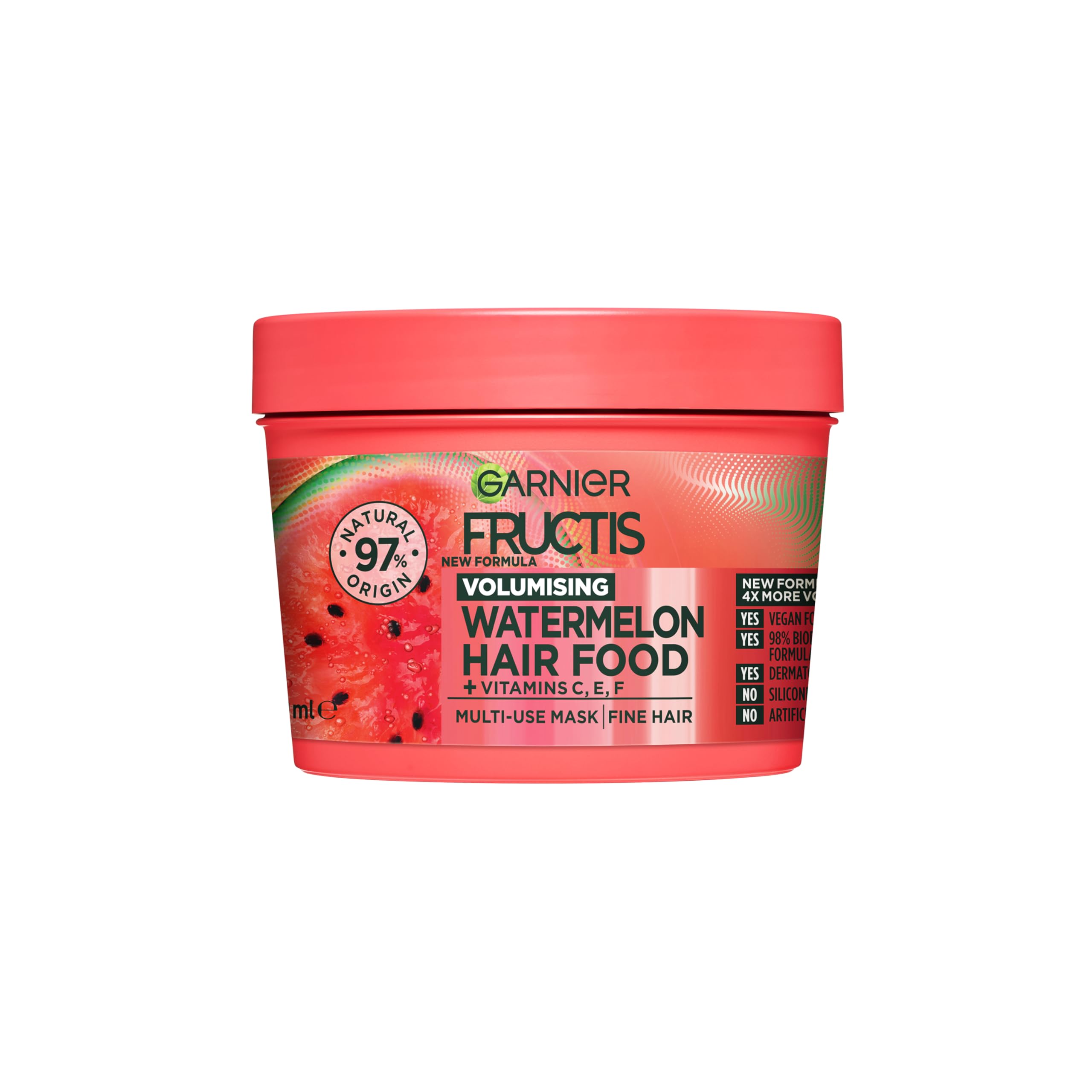 Garnier Fructis Hair Food Volumising Watermelon 3-in-1 Hair Mask Treatment, Plumping and Hydrating...