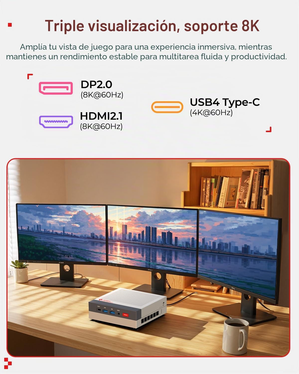 ACEMAGIC X3 Gaming Mini PC, AMD Ryzen 7 H 255 (4,9 GHz, 8C/16T), 1TB SSD | 16GB LPDDR5 Radeon 780M, Triple Pantalla 4K, USB4, LAN 2.5G, WiFi 6E, BT 5.2, Retro Mini Ordenador para Gaming y Diseño 3D