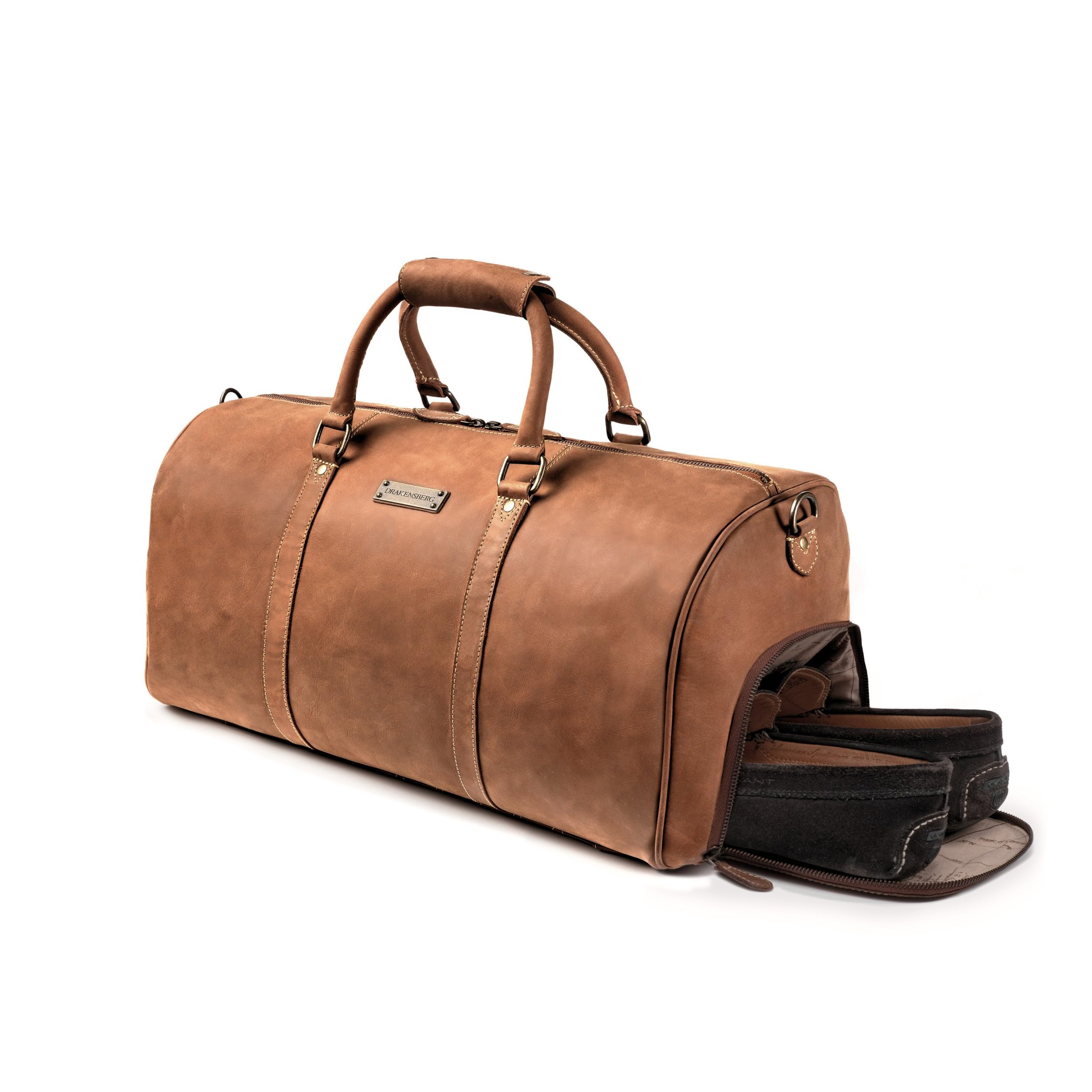 DRAKENSBERG Weekender Finn 54cm Leder Reisetasche mit Schuhfach 40L Cognac-Braun