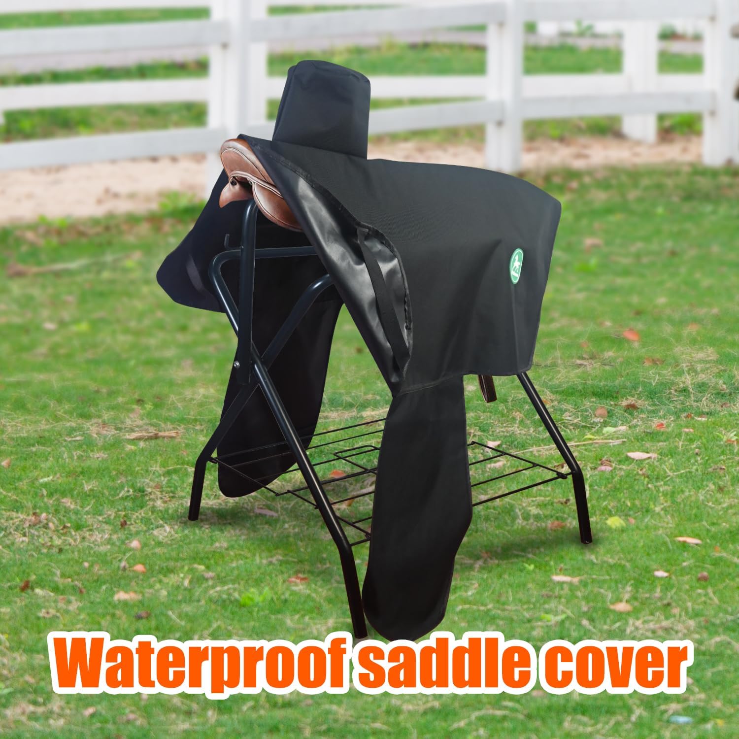 Western Saddle Cover with 6 Elastic Straps | Waterproof and Durable Oxford Fabric for Most Full-Size Western Saddles-Black