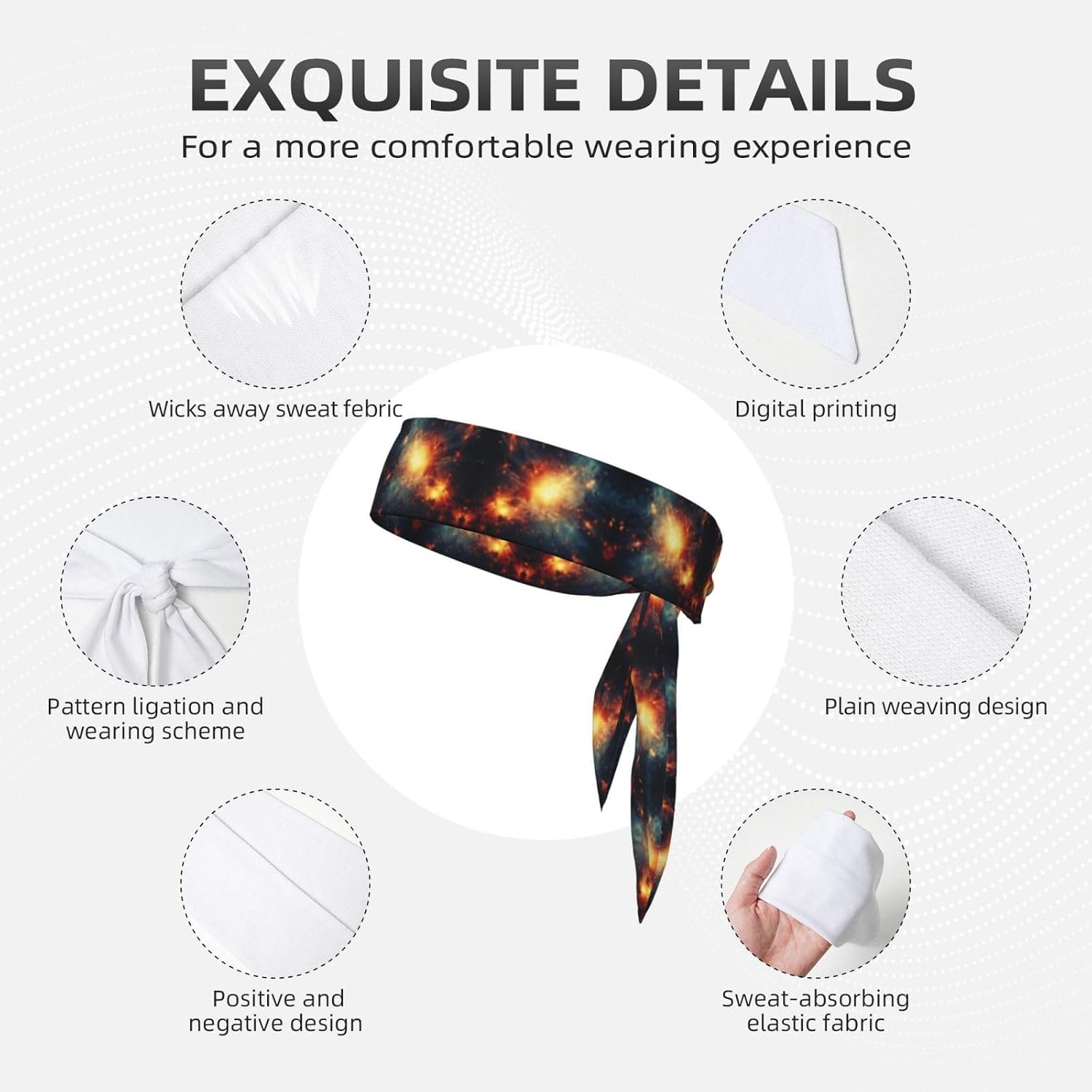 Dream Space Sky Star Print Soft Long Unisex Adjustable Headwraps, Hair Athletic Bands for Running, Tennis, and Sports