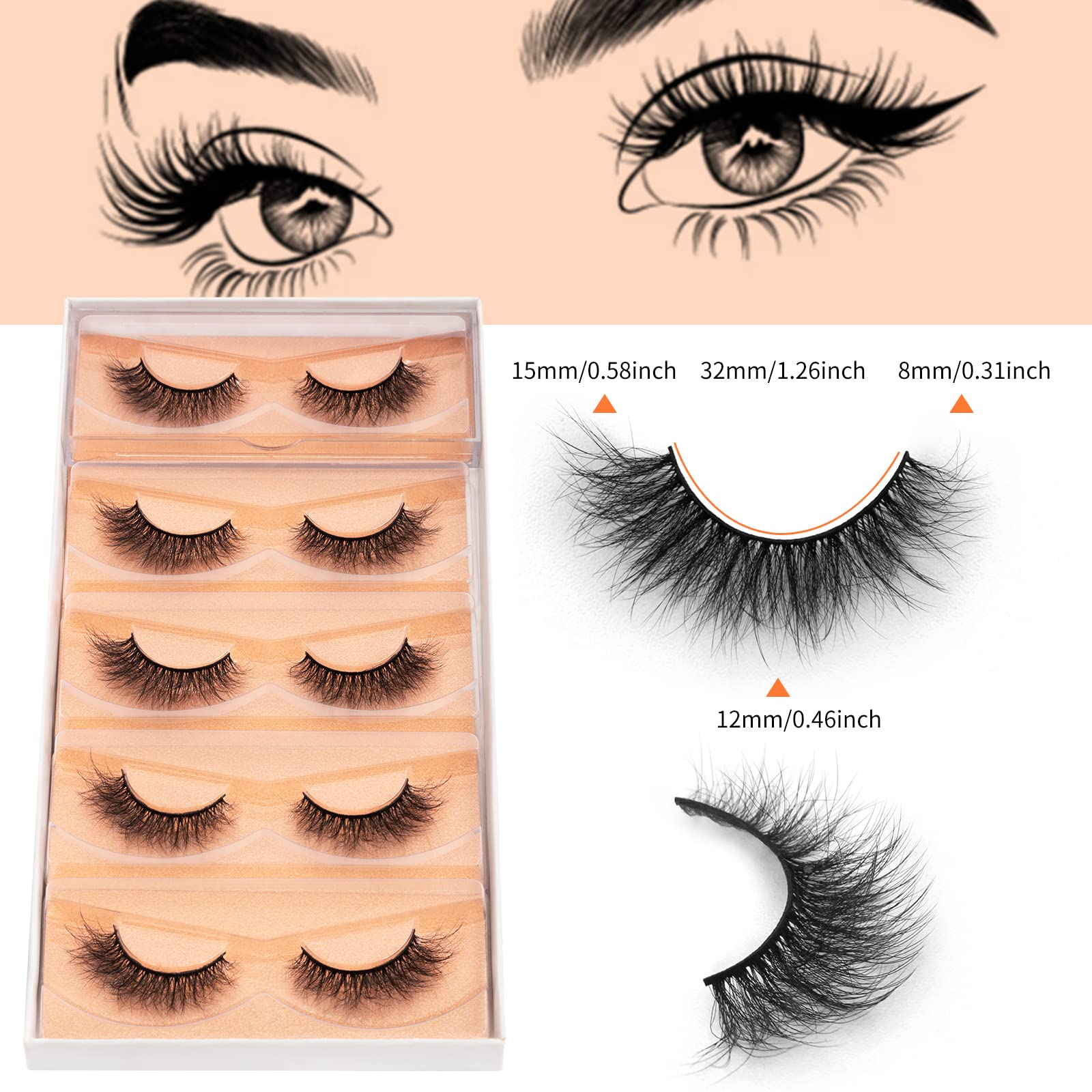 DYSILK False Eyelashes, 6D Lashes Faux Mink Eye Lashes Wispy Fluffy Curling Natural Look False Eyelashes 10-15mm - Image 4