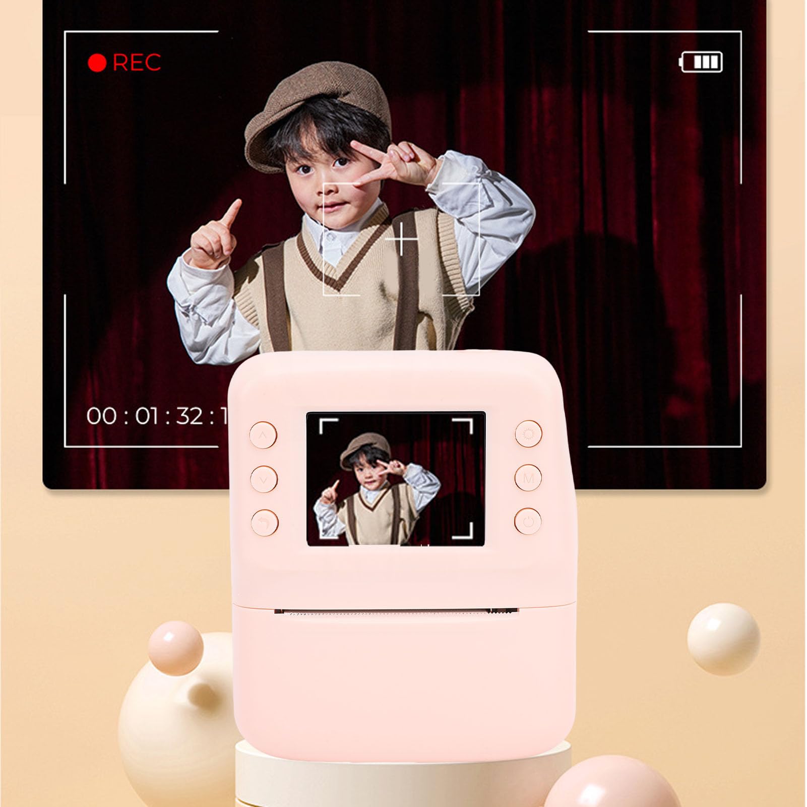 Appareil Photo à Instantanée, écran HD 2,4 Pouces, 48 ​​MP 1080P, Mise au Point Automatique, Lecture MP3, Appareil Photo Numérique Portable avec Batterie (Pink)