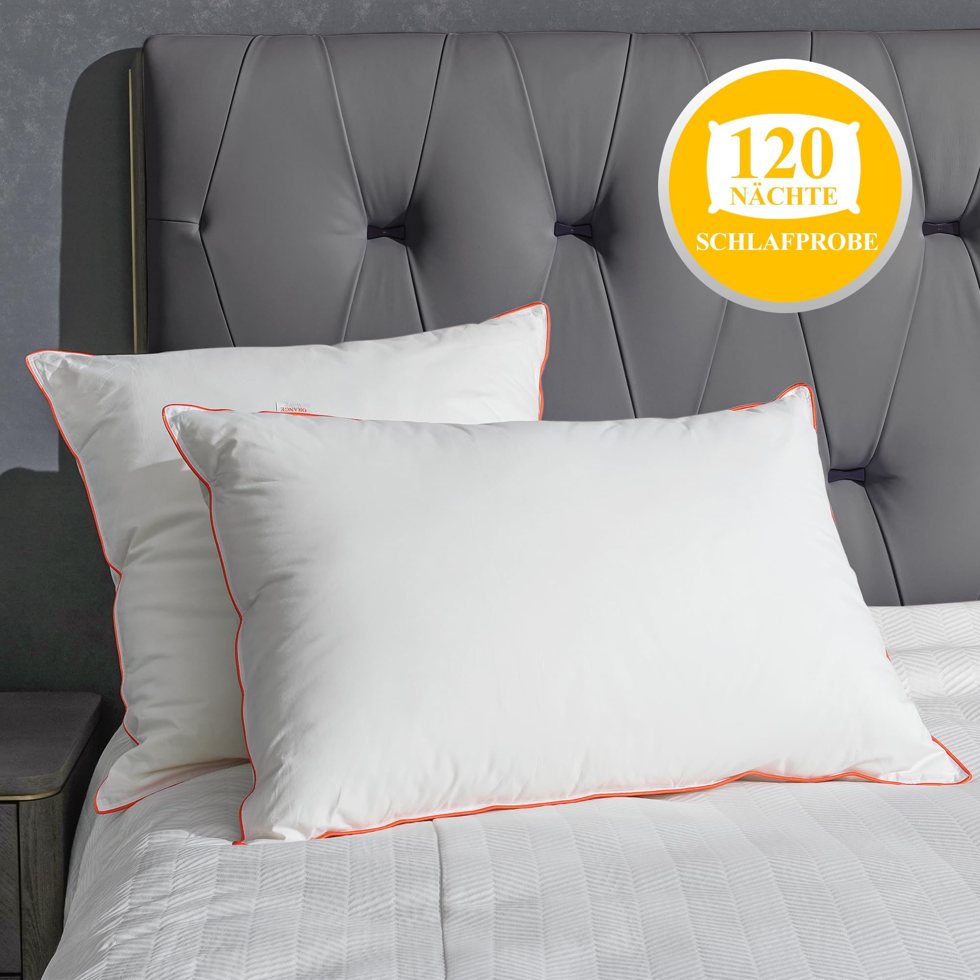 Orange Wave Daunenkissen 80x80cm Federkissen - Kopfkissen 80x80 1er Kissen Daunen und Federn Schlafkissen, RDS und Oeko-TEX Seitenschläferkissen für Maximale Unterstützung und Luxuriösen Schlafkomfort