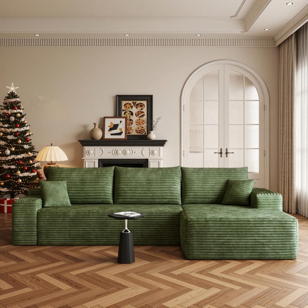 Boneless Couch, Modular Sectional Couches for Living Room, U-Shaped Cloud Couch Sofa with Deep Seat, Fluffy Corduroy Upholstered Corner Sofa