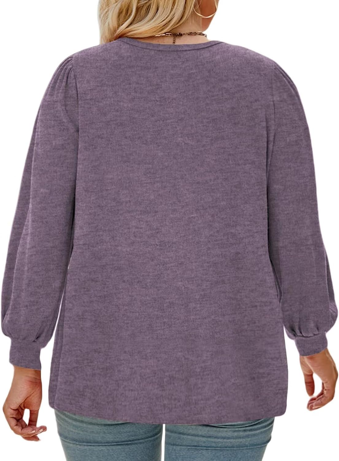 DOLNINE Womens-Plus-Size-Tops Trendy Puff Long Sleeve Shirts Cute Crewneck Pleated Blouses Lightweight Loose Fit Sweatshirts - Image 3