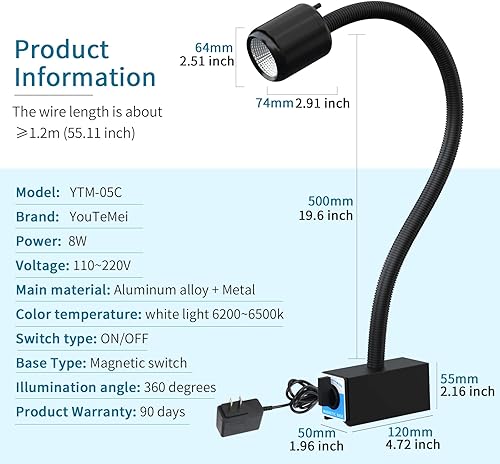 Miniatura 10 de Luz de máquina Led,Luz de trabajo flexible IP65 Luz de fresado de torno impermeable, luz de prensa de taladro Iluminación industrial