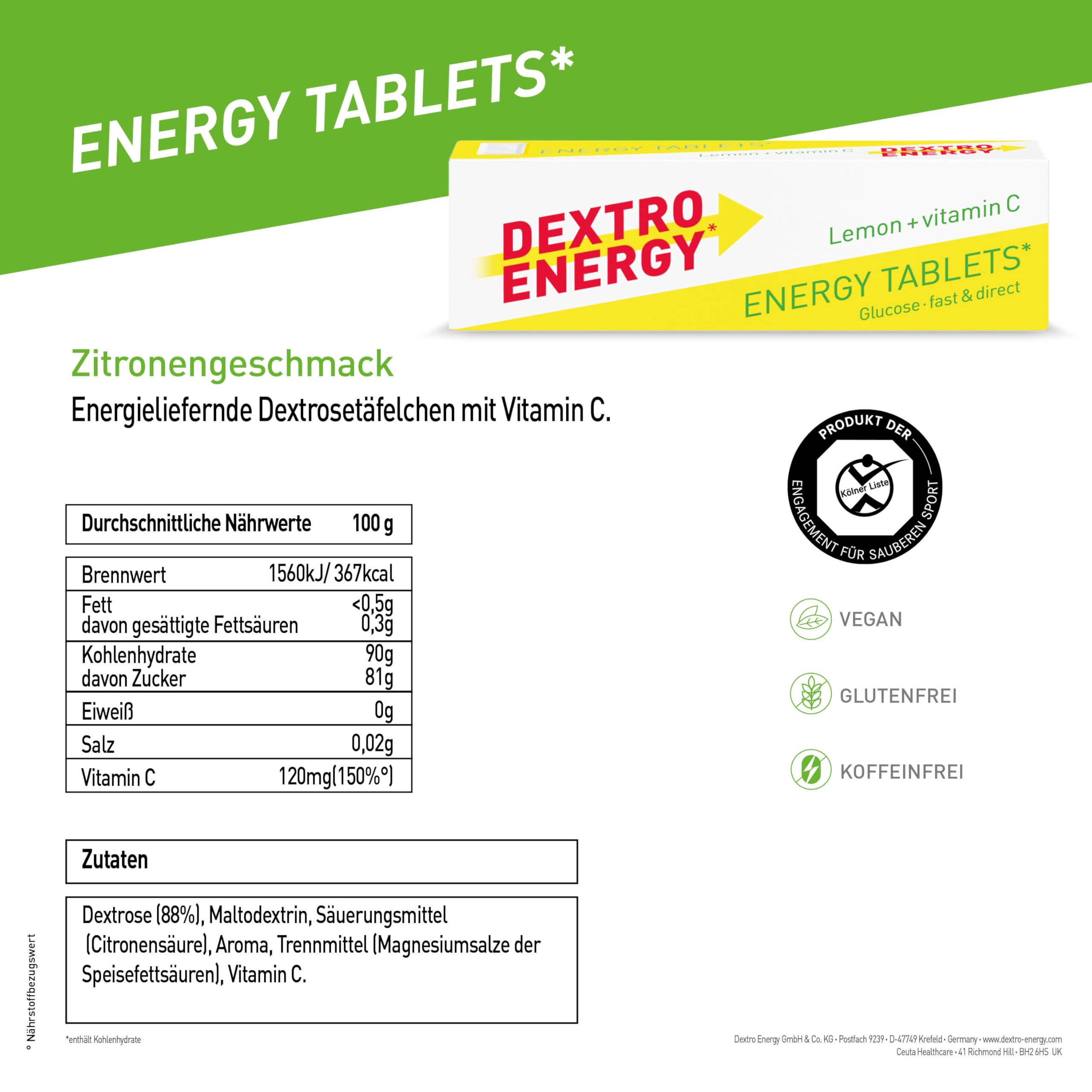 Dextro Energy Sticks Lemon + Vitamin C - 24x46g (24er Pack) - Glucose Tablets mit praktischer Verpackung