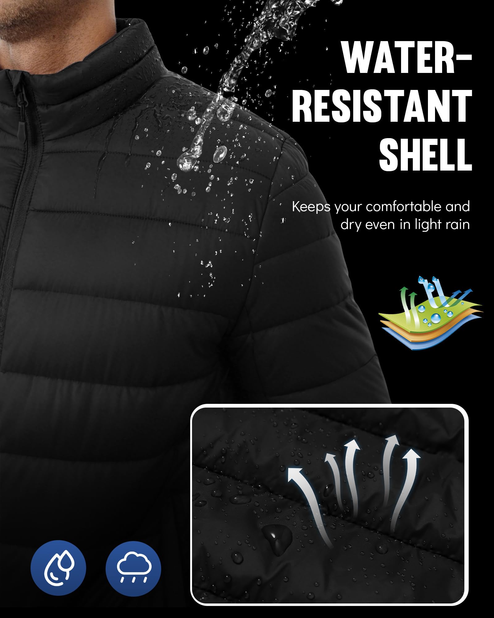 Piumino da uomo, leggero, caldo, invernale, antivento, isolato, con 3 tasche