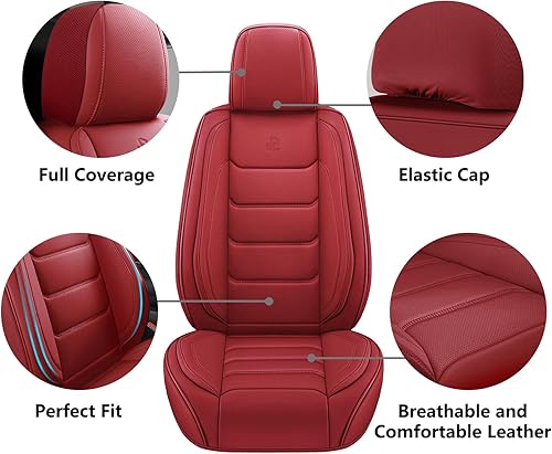 Miniatura 5 de Fundas de asiento que adaptan a casi todos los automóviles, camiones, sedanes y camionetas, de piel sintética impermeable y cobertura completa (rojo