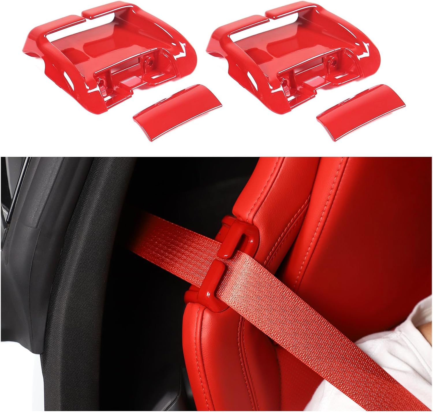 TOYCIDFG Seat Belt Guide Replacement for C8 Corvette Stingray Z06 2020-2025, Driver Passenger Side Headrest Pillow Seatbelt Loop Seat Belt Guide Holder Loop (Red)