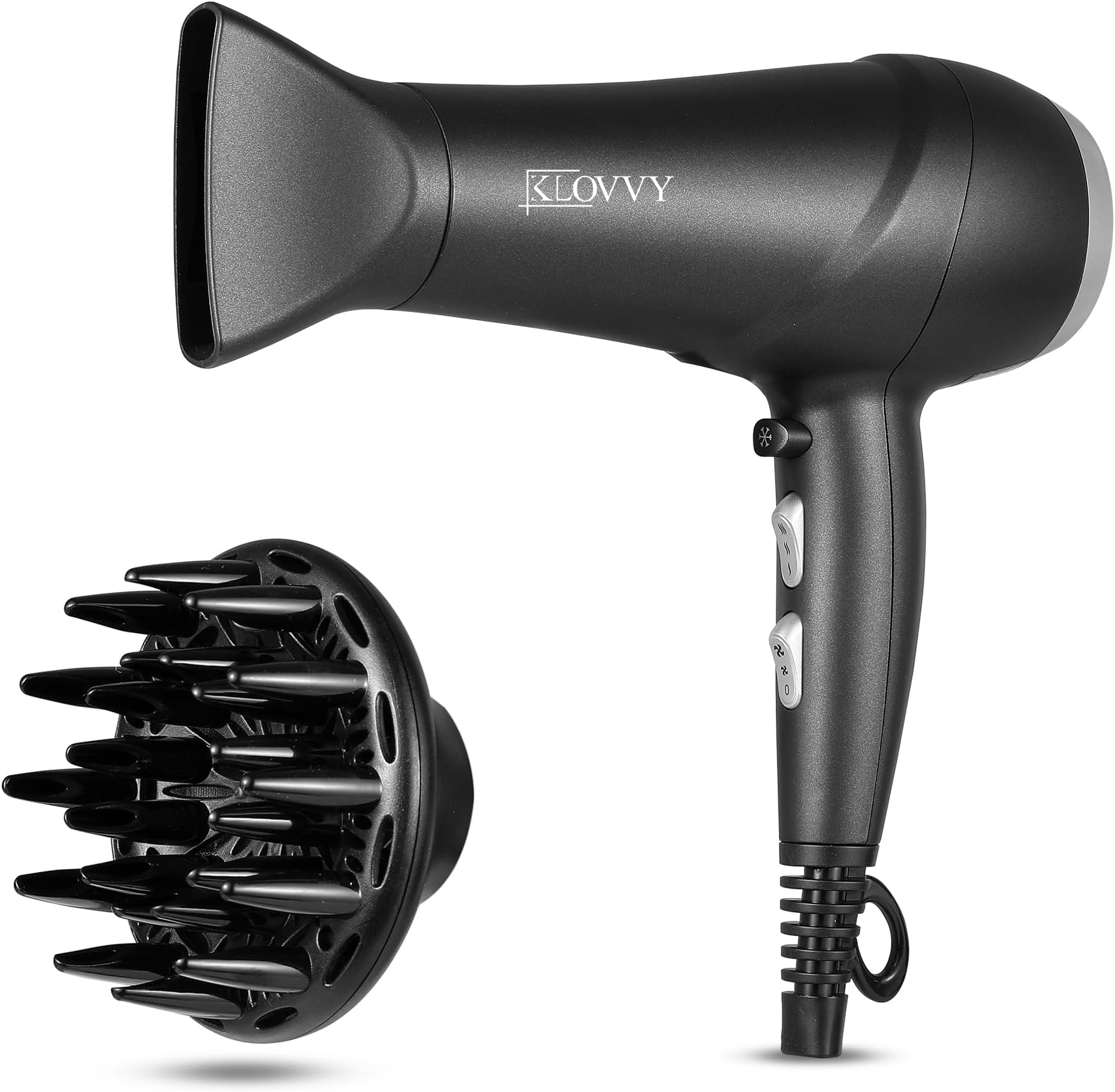 Hair Dryer with Diffuser, 2200W Professional Ionic Blow Dryer – Fast Drying, Anti-Frizz, 2 Speeds, 3 Heat Settings, Lightweight & Quiet – by KLOVVY