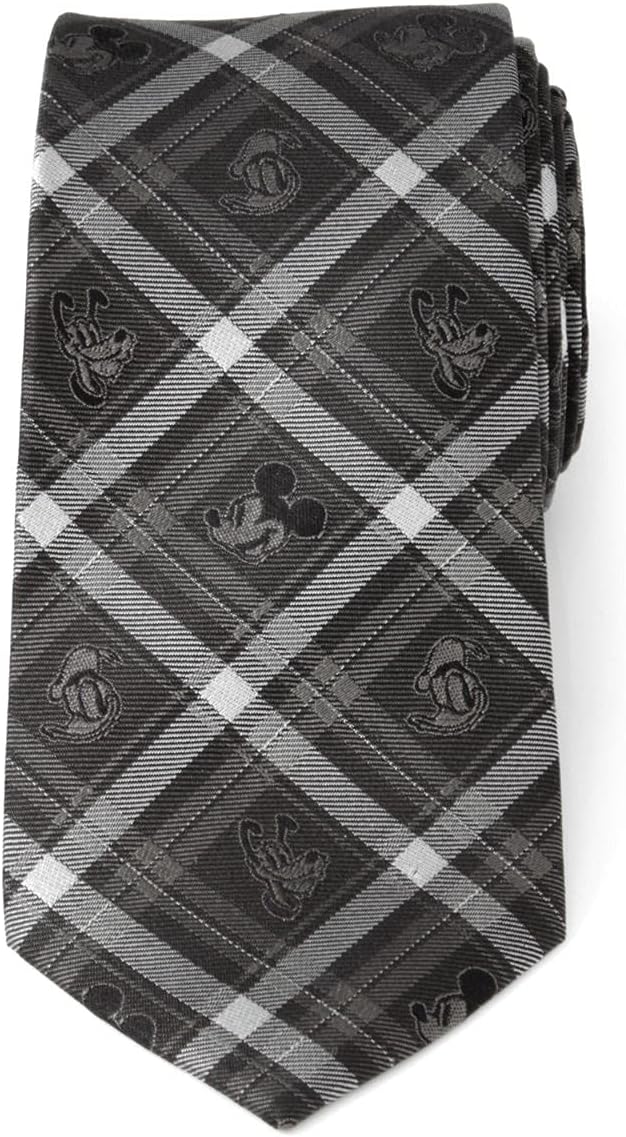 Cufflinks Inc. Mickey and Friends Charcoal Plaid Men's Silk Tie, Officially Licensed