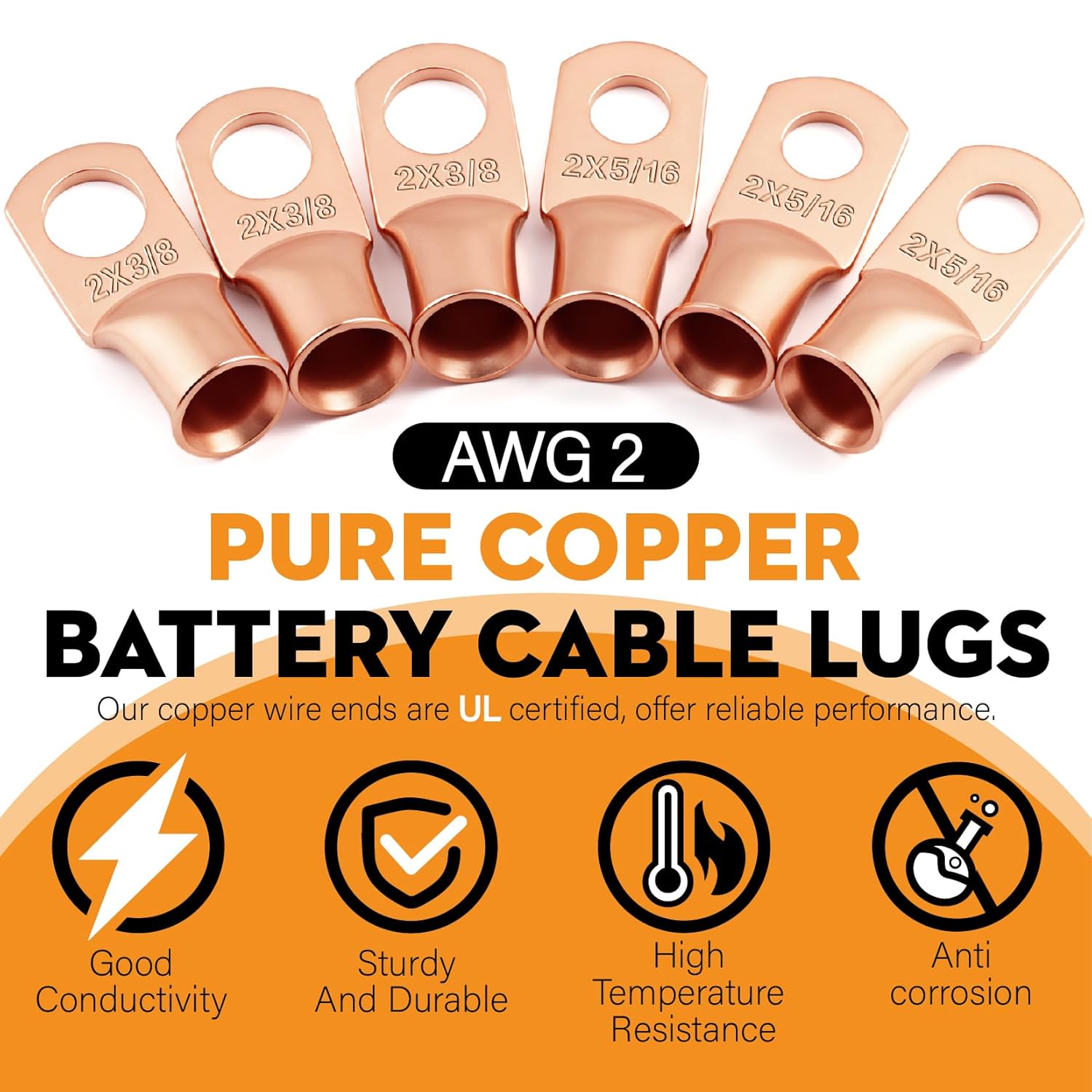 40PCS (2 AWG-3/8(M10) 5/16(M8)) Battery Cable Copper Wire Lugs Ends,Battery Terminal Connectors with pcs 3:1 Heat Shrink Tubing (Red & Black) kit