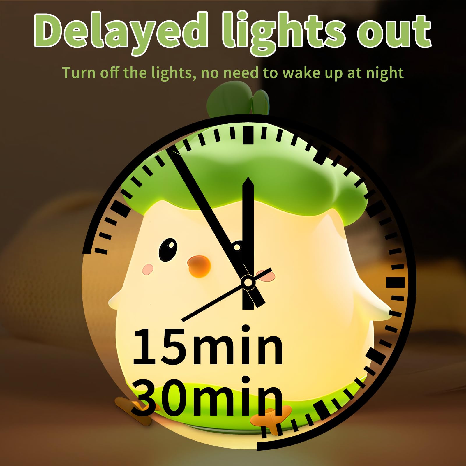 Lámpara de noche plato de pollo pequeño Kiri de silicona con luz nocturna para dormir, regalo de vacaciones, mini adornos pequeños, luz recargable por USB (verde pollito)