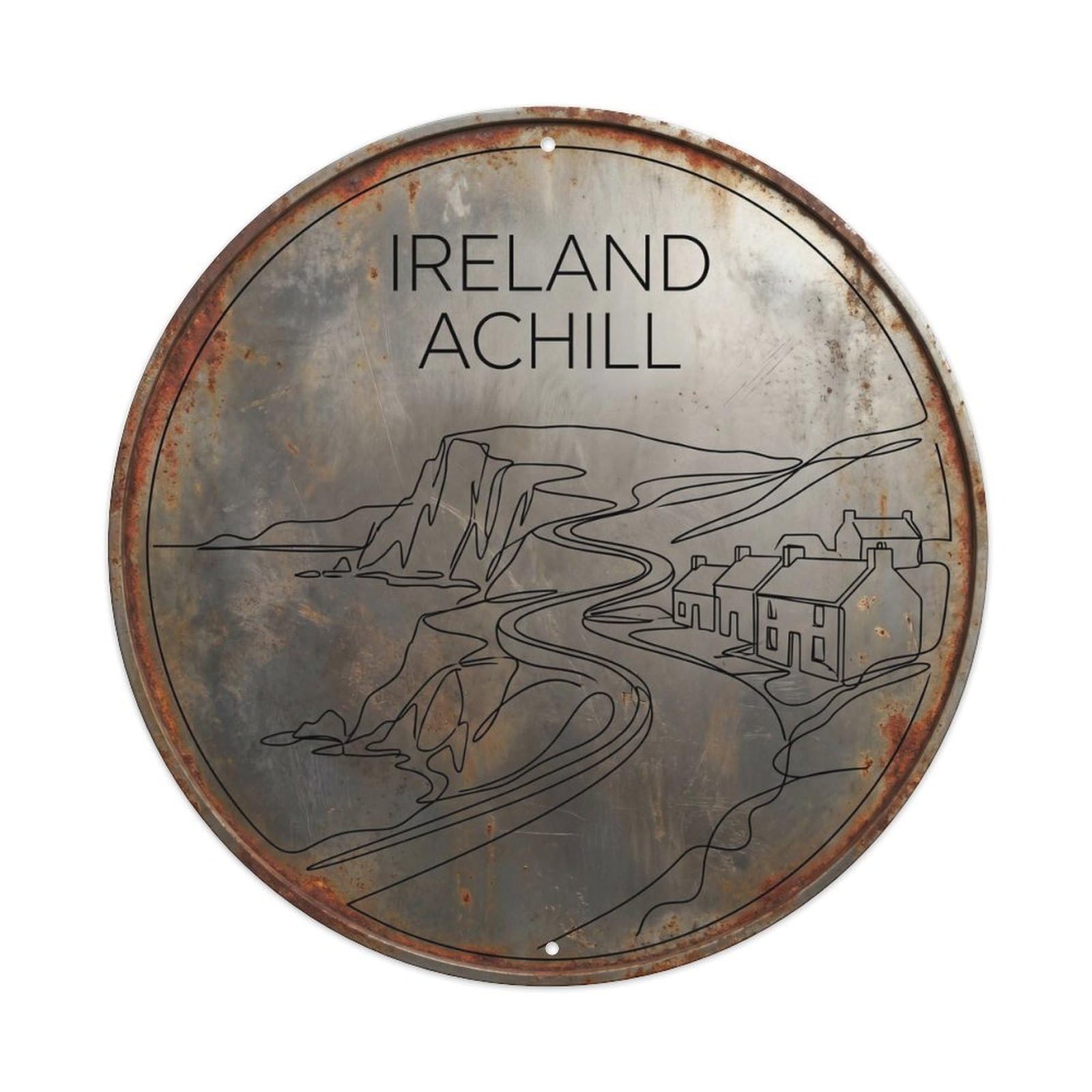 Achill Cliffs Irish Minimal Geometry Coastal Travel Metal Tin Sign
