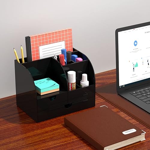 Miniatura 6 de FEMELI Organizador de escritorio acrílico con 2 cajones transparente y bonito almacenamiento de escritorio para el hogar escuela oficina accesorios