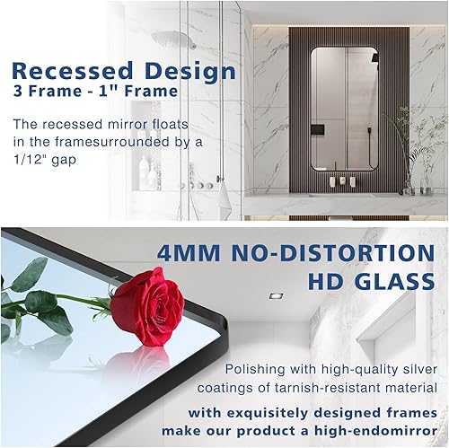 Miniatura 5 de Espejo de baño con marco de metal negro mate de 36 x 36 pulgadas, espejo rectangular de tocador para pared, vidrio templado antioxidante, espejo a