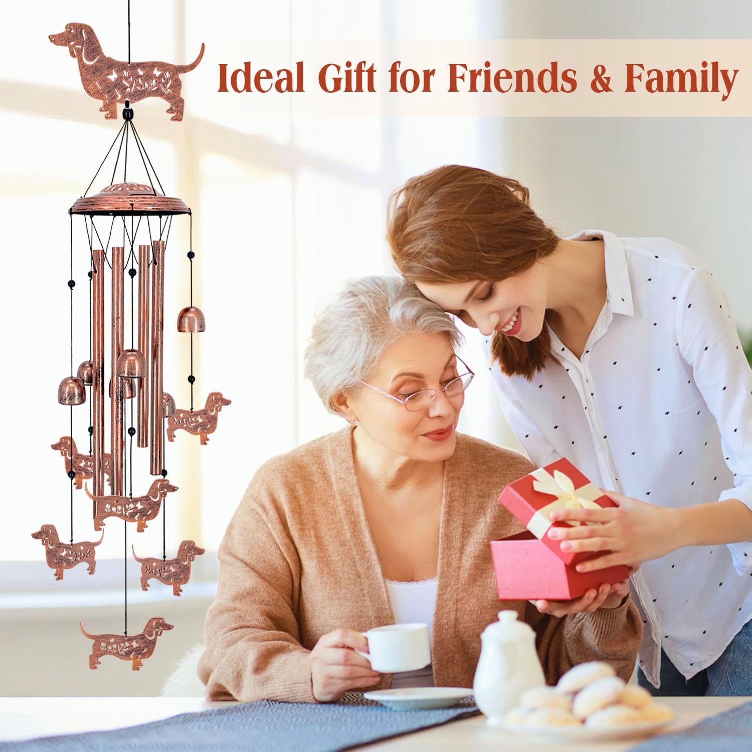 Dachshund Dog Wind Chimes Outdoor Weiner Dog Gifts for Women Men Mom Dad Best Birthday Unique Gardening Gifts Metal WindChimes for Outside/Indoors, Lawn, Patio, Home, Yard Decor, Garden Decorations