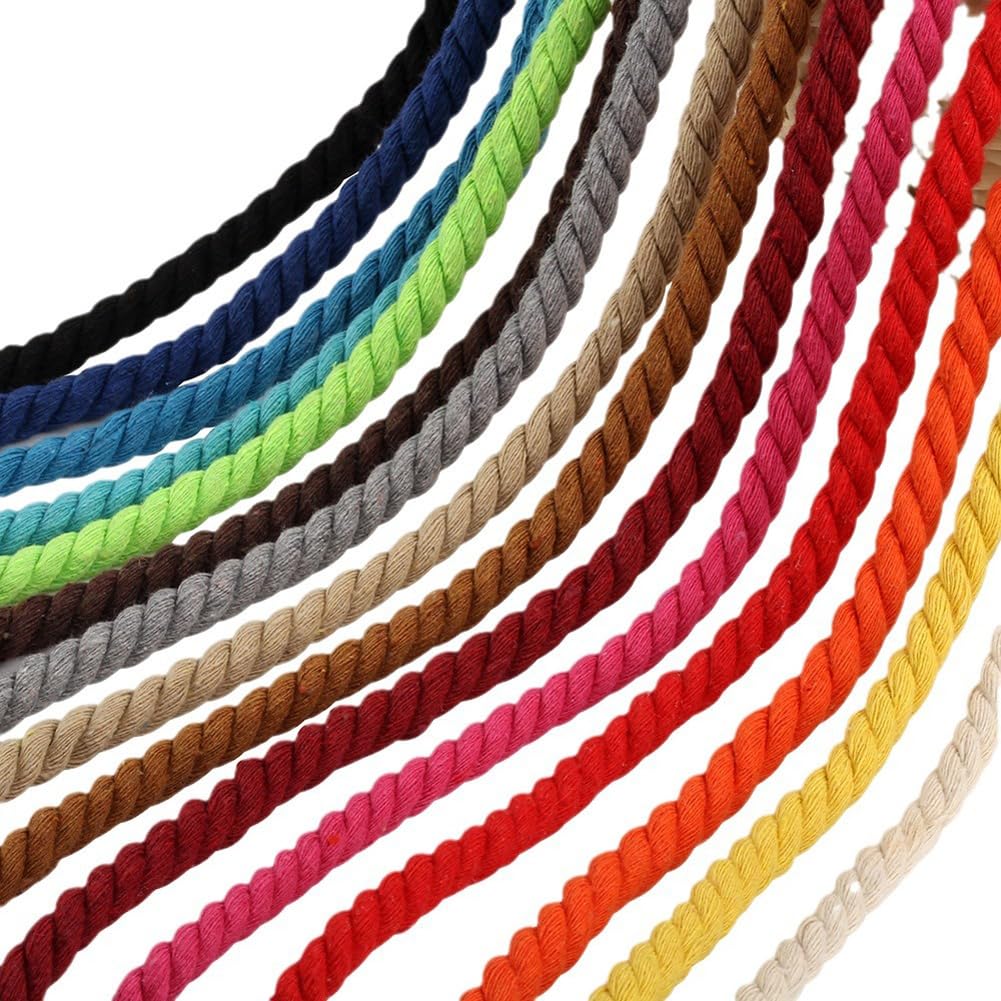 Cuerda de macramé de algodón de 10 mm, cuerda trenzada de 3 hebras de algodón natural para manualidades, colgar en la pared, colgador de plantas, tapiz de tejido (verde, 100 m)