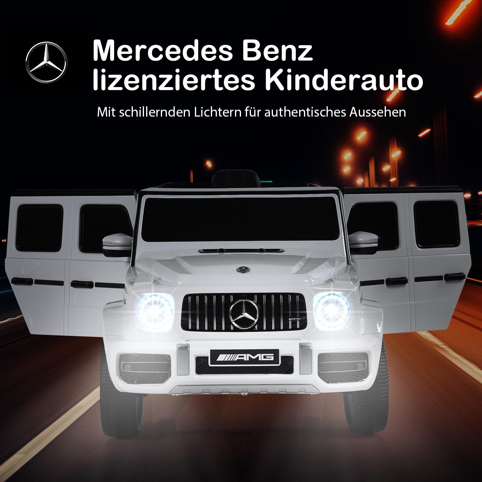GOPLUS Coche eléctrico de 12V Mercedes Benz G63, vehículo infantil con control remoto de 2,4G, luces LED y faros, coche infantil 3-5 km/h, para niños de 3 a 8 años, hasta 30 kg (Blanco)