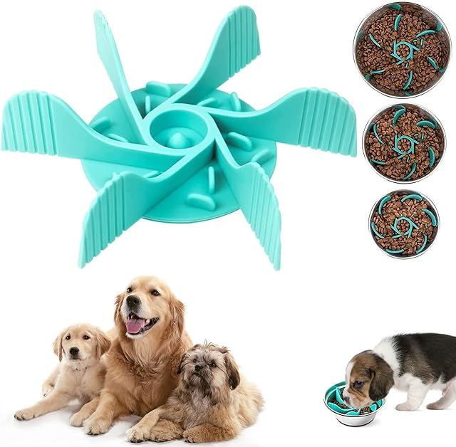 Slow Feeder Dog Bowls Insert,Molkor Cuttable Slow Feeder Dog Bowl Insert with Strong Suction Cups, Cat Dog Feeding Supplies, Slow Feeder for Most Dogs Bowl or Dogs Dish (Blue)