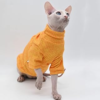 Sphynx Cat Clothes High Neck Stratch Soft Base Clothes Hairless Cat Clothes Cat Vest for Devon,Cornish,Peter Bald, Small Kitten (Large)