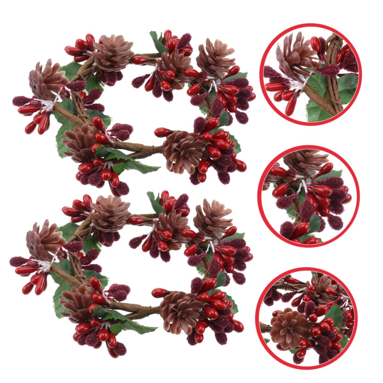 PRETYZOOM 2pcs Candle Artificial Berries Simulation Wreaths for Christmas Table Centerpieces Holiday Decorations for Festive Parties and Home Decor