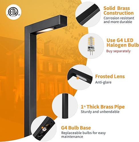 Miniatura 2 de Gardenreet Luces de camino de bajo voltaje de latón negro, luces LED para exteriores de 12 V para caminos de paisaje (L) para pasarela, entrada,
