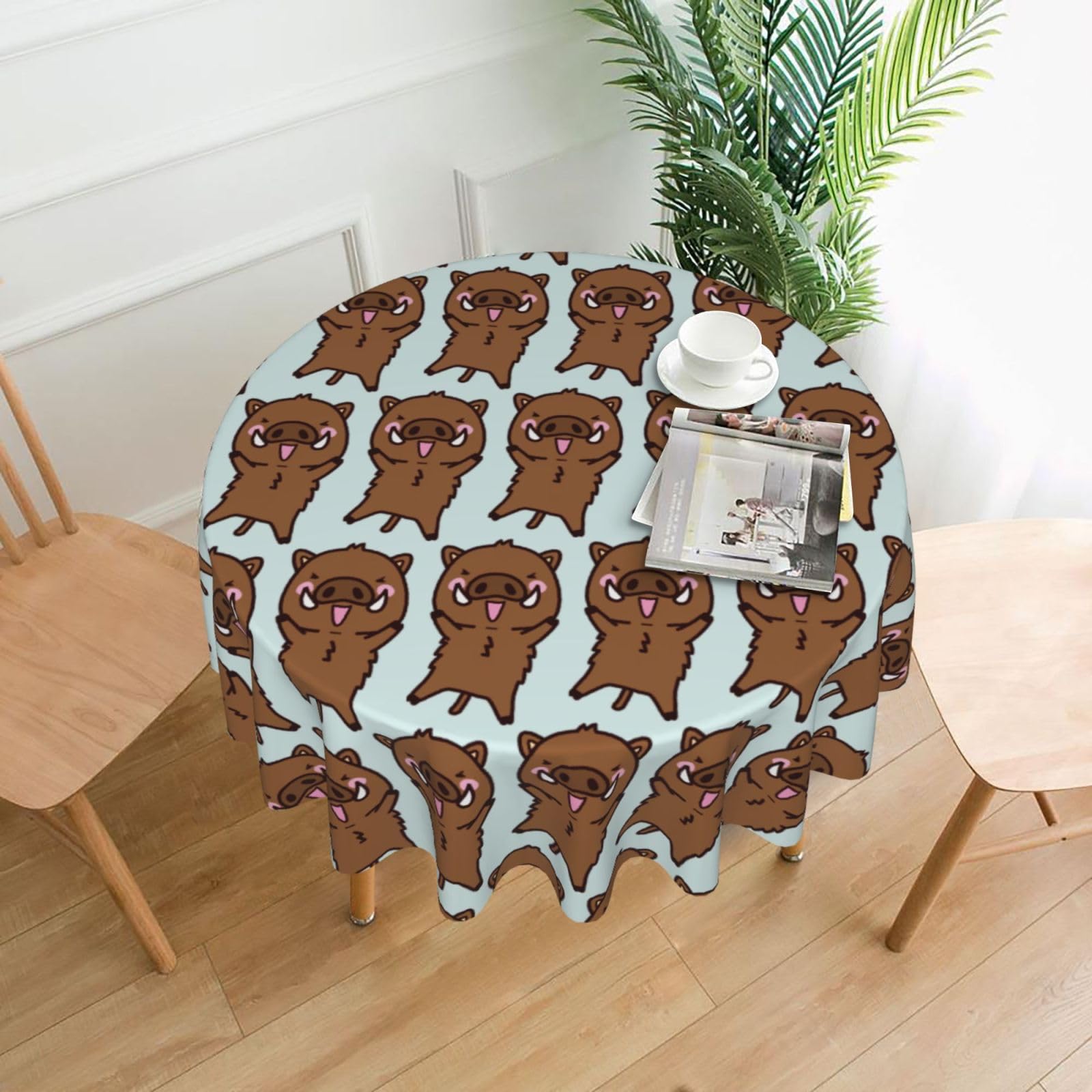 SDEGTHO Jumping boar animation Print Modern Retro Round Tablecloth 60in Polyester Fabric Cover for Party Dining Table Washable