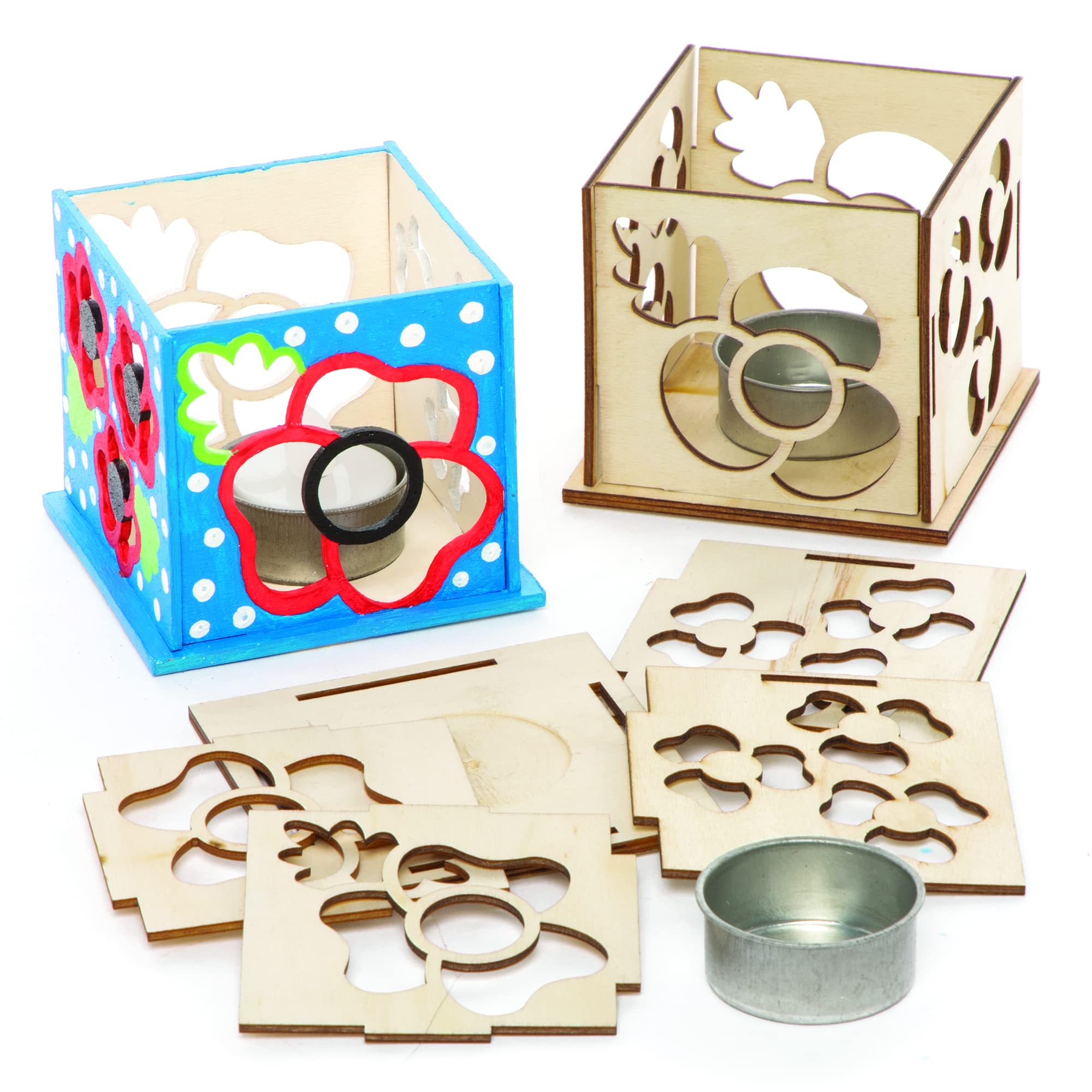Baker Ross Poppy Wooden Model Kit - Pack of 3, Tealight Holder to Decorate and Display, Kids Remembrance and Armistice Day Craft (FE786)