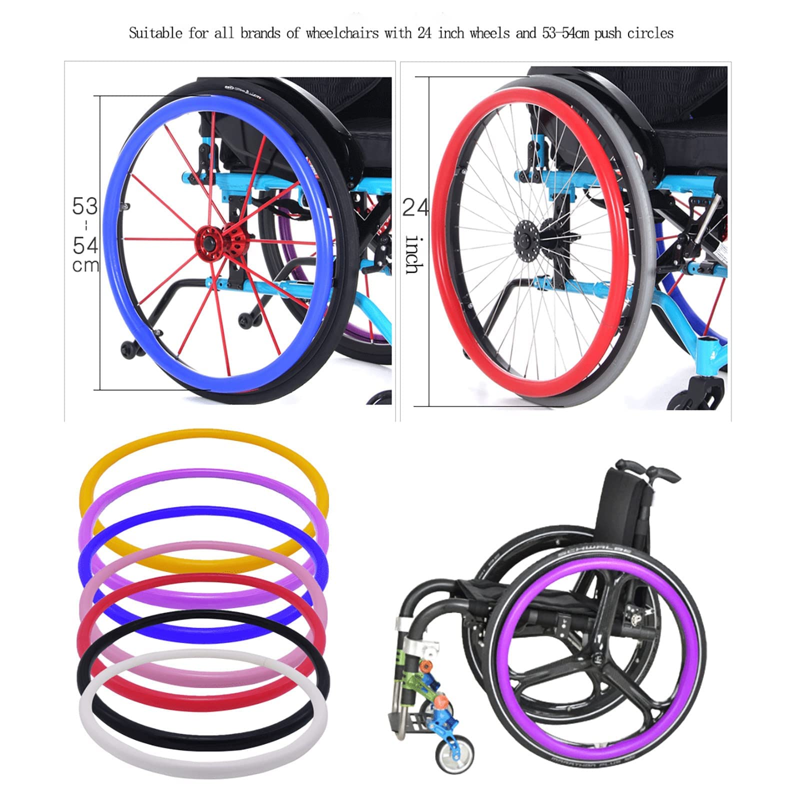 IBOWZ 24 Pollici - Coperture per Cerchioni di Spinta per sedie a rotelle,Antiscivolo/Resistenti all'Usura/Facili da installare - Copertura Protettiva in Silicone per Ruote Grandi / 2 Pezzi