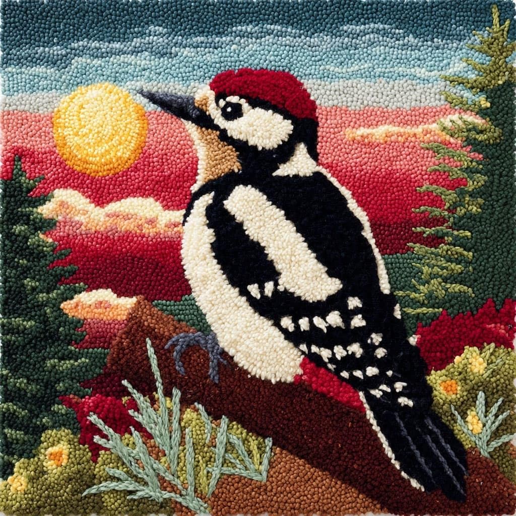 Henypt Latch Hook Kits-F Diy Pillow Cover Latch Hook Cushion Kits, Scenery And Birds