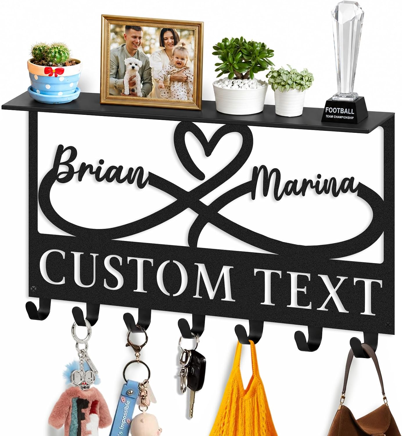 Dyoart Custom Infinity Heart Key Holder Wall Mount with Shelf for Home Gift