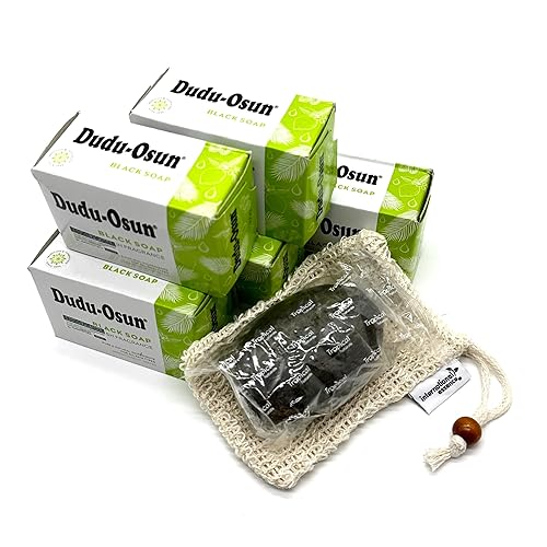 Dudu Osun - Paquete de 5 jabones negros con bolsa de jabón, barra natural africana para el cuidado de la piel, rejuvenecedora e hidratante para la