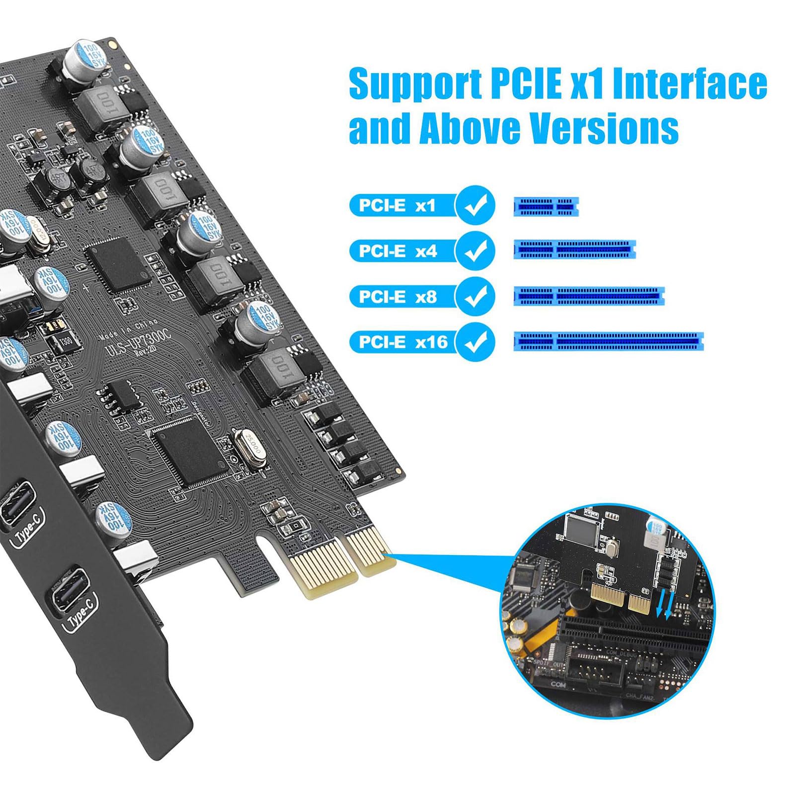 Carte d ' Extension USB C PCIe Rapide 20Gbps, 4 Ports a et 3 Ports de Type C pour Un Rapide de données PCIe l ' Adaptateur