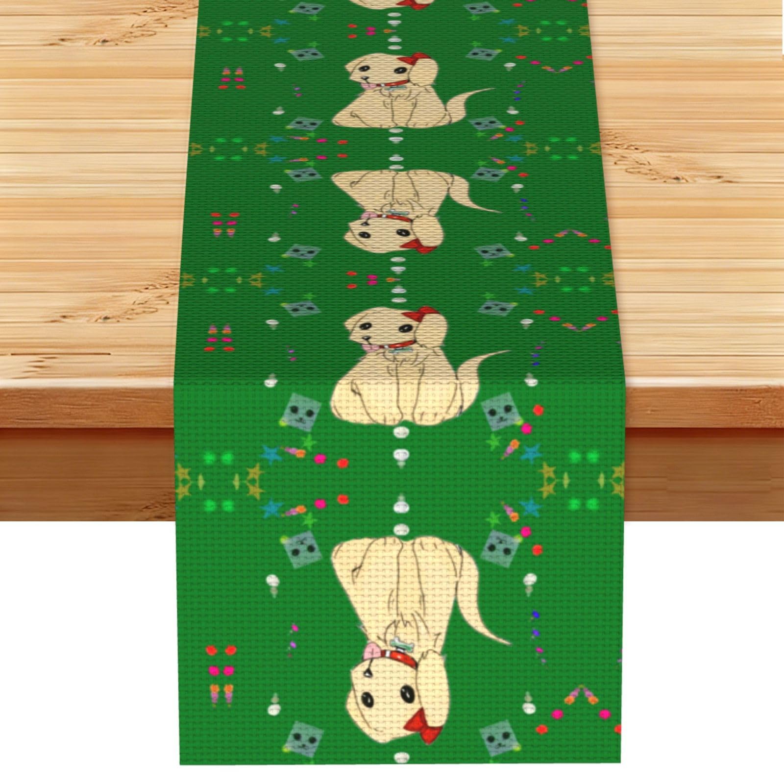 Cartoon dog on grass Linen Feel Table Runner Wedding Party Home Decoration
